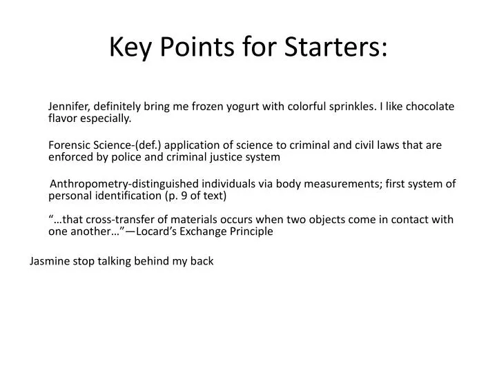 key points for starters