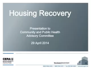 Housing Recovery Presentation to Community and Public Health Advisory Committee 29 April 2014