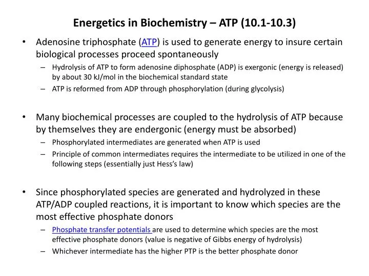 energetics in biochemistry atp 10 1 10 3