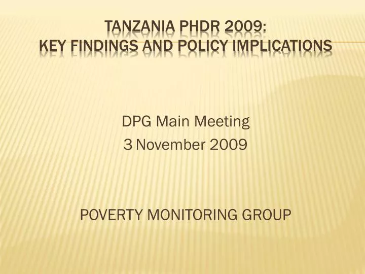 tanzania phdr 2009 key findings and policy implications