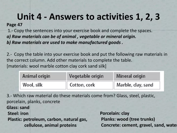 unit 4 answers to activities 1 2 3