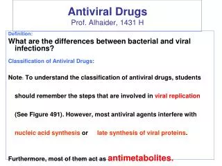 Antiviral Drugs Prof. Alhaider , 1431 H