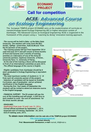 ACEE : Advanced Course on Ecology Engineering