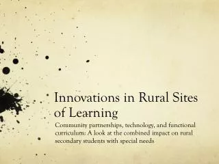 Innovations in Rural Sites of Learning