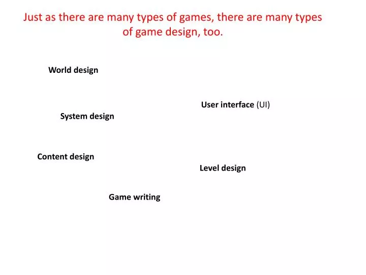 just as there are many types of games there are many types of game design too