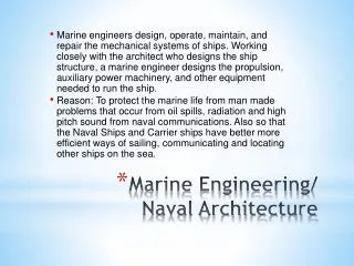 Marine Engineering/ Naval Architecture