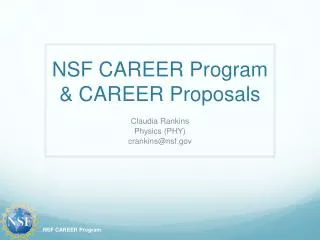 NSF CAREER Program &amp; CAREER Proposals
