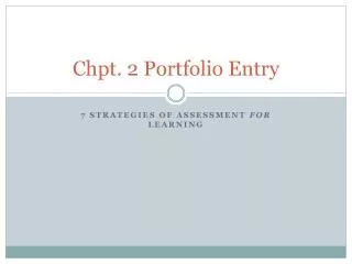 Chpt . 2 Portfolio Entry