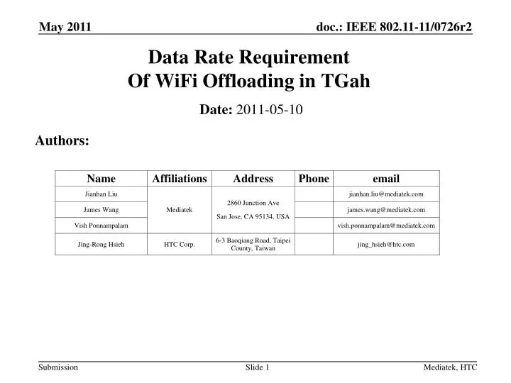 data rate requirement of wifi offloading in tgah