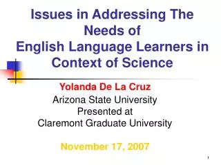Issues in Addressing The Needs of English Language Learners in Context of Science