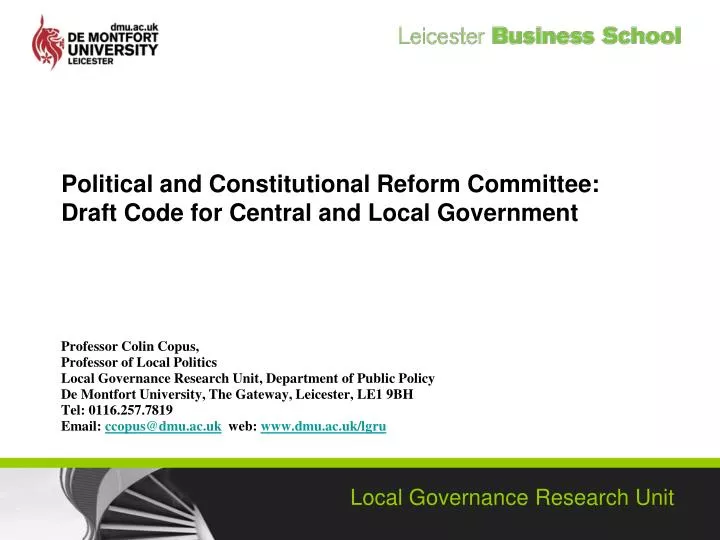 political and constitutional reform committee draft code for central and local government