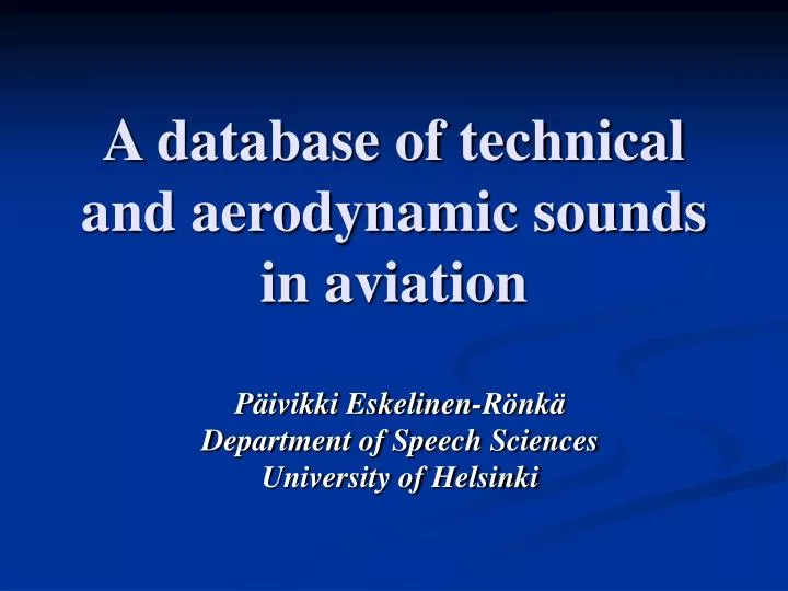 a database of technical and aerodynamic sounds in aviation