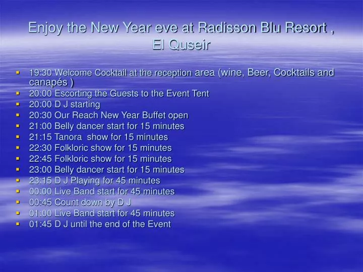 enjoy the new year eve at radisson blu resort el quseir