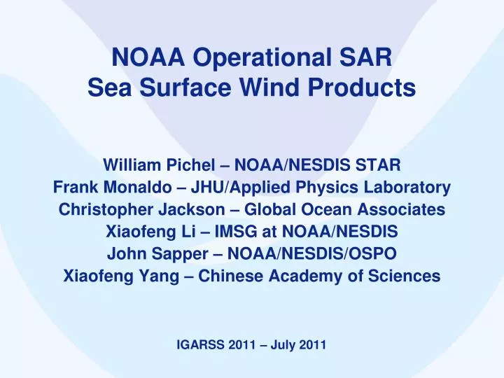 noaa operational sar sea surface wind products