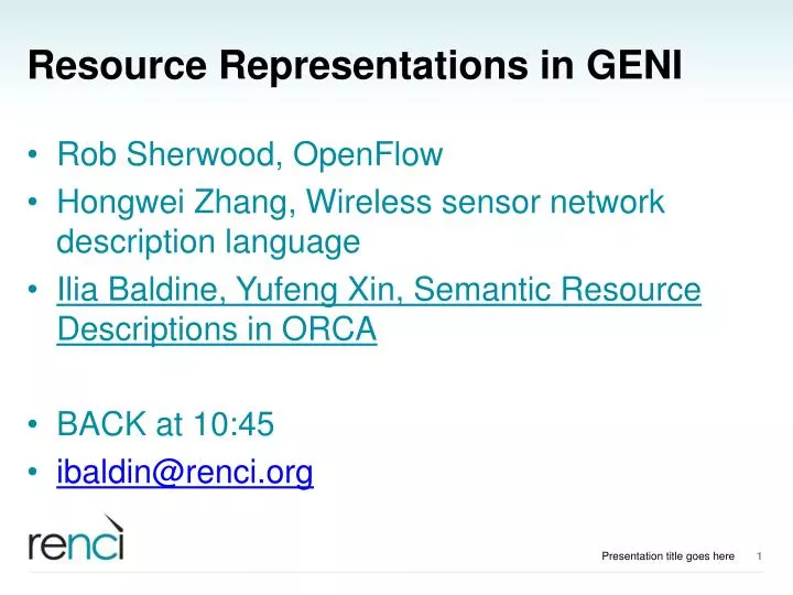 resource representations in geni
