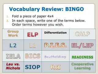 Vocabulary Review: BINGO