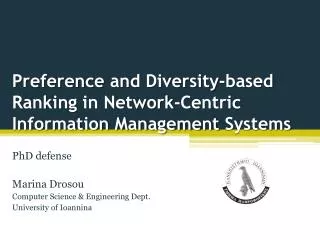 Preference and Diversity-based Ranking in Network-Centric Information Management Systems