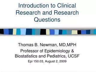 Introduction to Clinical Research and Research Questions