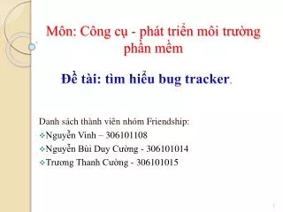 Môn: Công cụ - phát triển môi trường phần mềm