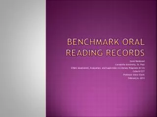 Benchmark Oral Reading Records