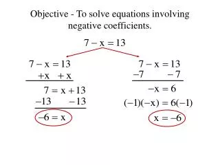 Objective - To solve equations involving negative coefficients.