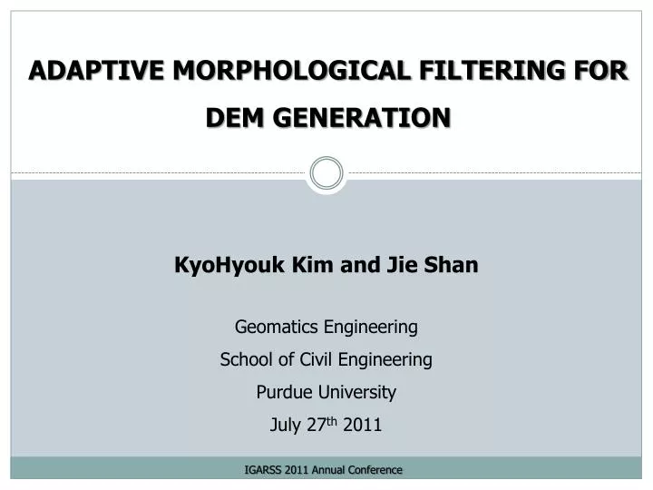 adaptive morphological filtering for dem generation