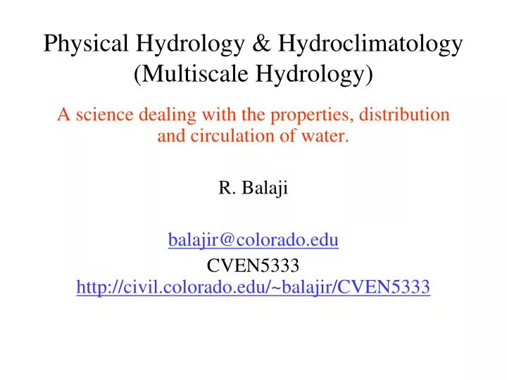 physical hydrology hydroclimatology multiscale hydrology