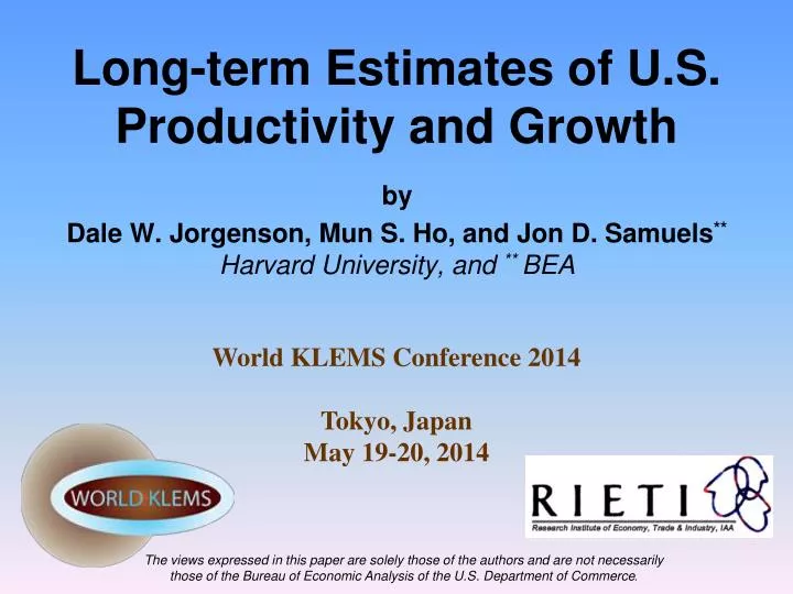 long term estimates of u s productivity and growth