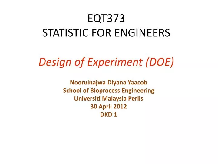 eqt373 statistic for engineers design of experiment doe