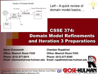 CSSE 374 : Domain Model Refinements and Iteration 3 Preparations