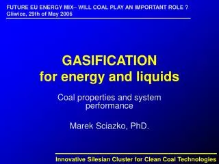 GASIFICATION for energy and liquids