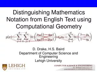 Distinguishing Mathematics Notation from English Text using Computational Geometry