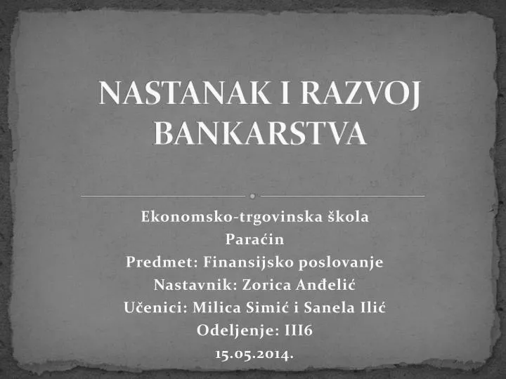 nastanak i razvoj bankarstva