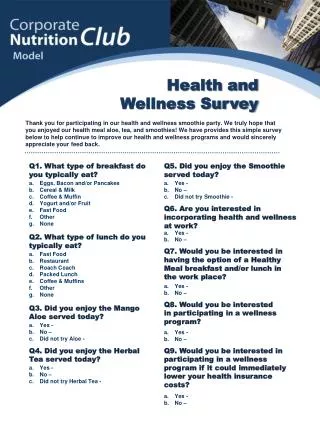 Health and Wellness Survey