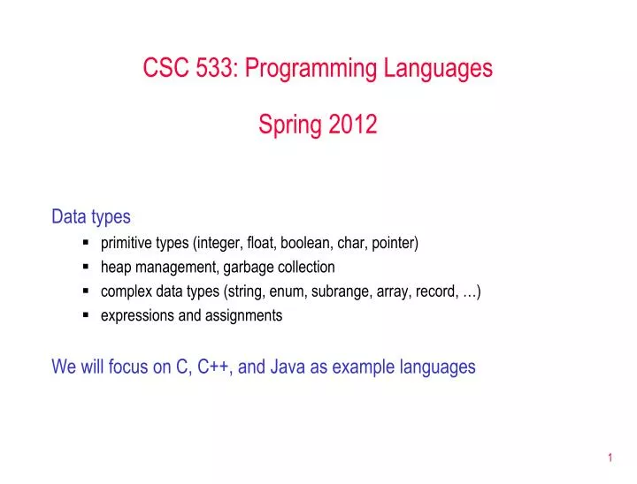 csc 533 programming languages spring 2012