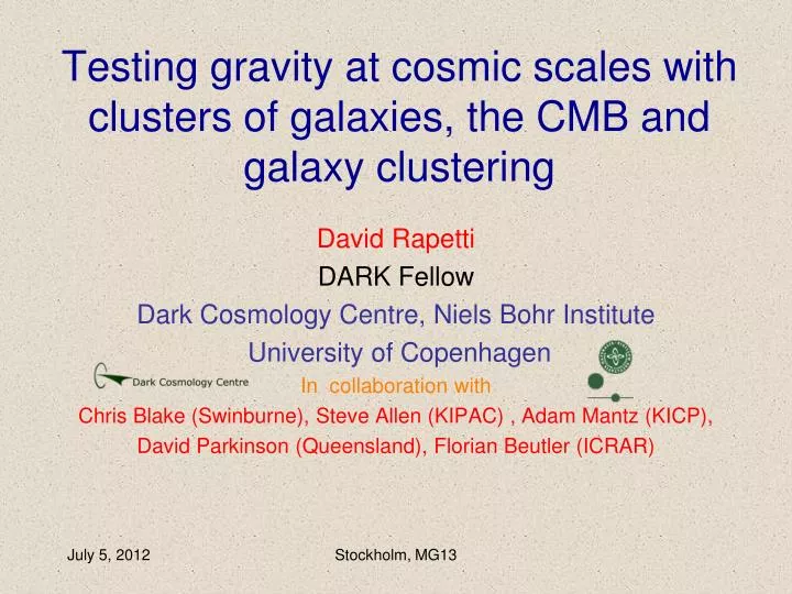 testing gravity at cosmic scales with clusters of galaxies the cmb and galaxy clustering