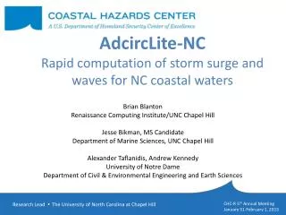 AdcircLite -NC Rapid computation of storm surge and waves for NC coastal waters