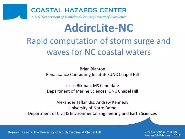 adcirclite nc rapid computation of storm surge and waves for nc coastal waters