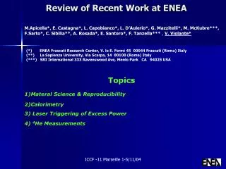 Review of Recent Work at ENEA