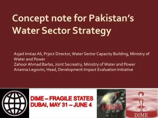 Concept note for Pakistan’s Water Sector Strategy