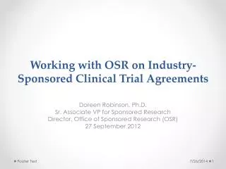 Working with OSR on Industry-Sponsored Clinical Trial Agreements