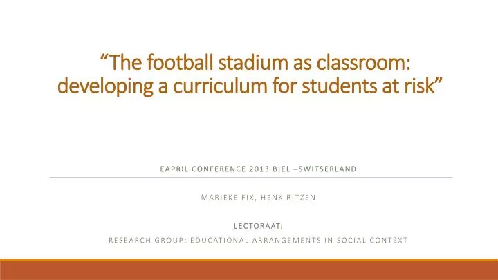 the football stadium as classroom developing a curriculum for students at risk