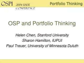 OSP and Portfolio Thinking