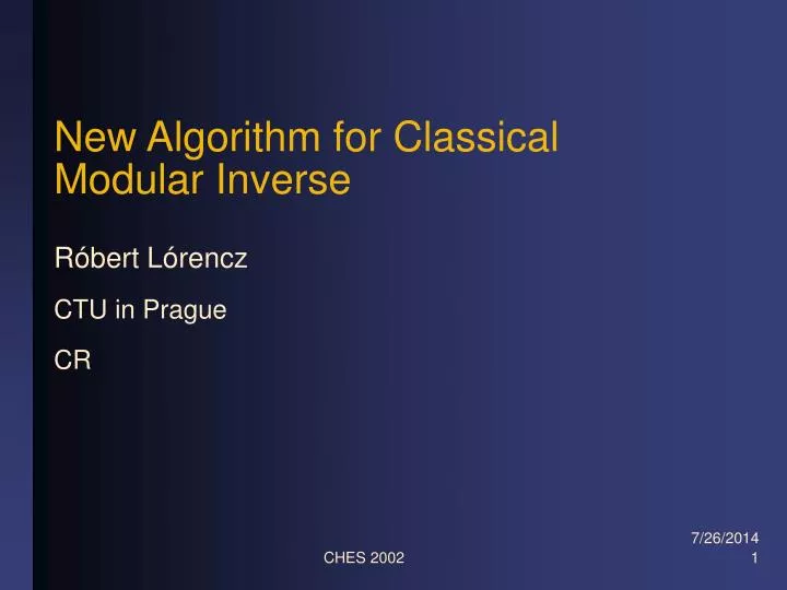 new algorithm for classical modular inverse