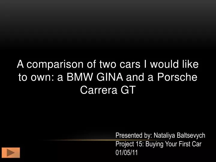 a comparison of two cars i would like to own a bmw gina and a p orsche c arrera gt