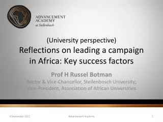 (University perspective) Reflections on leading a campaign in Africa: Key success factors