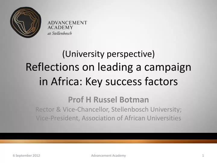 university perspective reflections on leading a campaign in africa key success factors