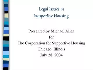 Legal Issues in Supportive Housing