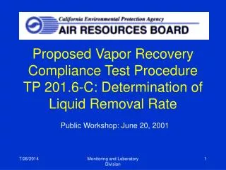Proposed Vapor Recovery Compliance Test Procedure TP 201.6-C: Determination of Liquid Removal Rate