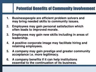 Potential Benefits of Community Involvement